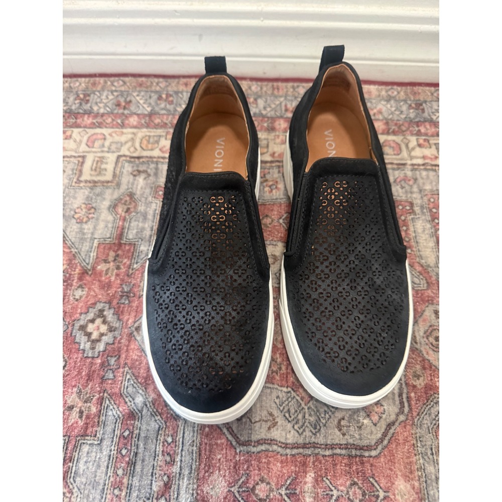 Vionic Black Nubuck Perforated Slip On Sneakers Women's 8.5 platform wore once